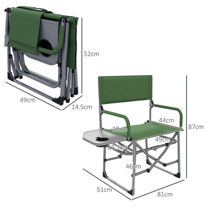 Outsunny Folding Camping Directors Chair with Side Table and Cup Holder, Green