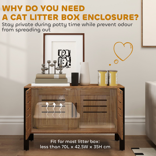 PawHut Cat Litter Box Enclosure w/ Tall Legs, Scratching Board, Dark Brown