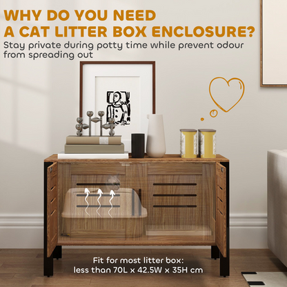 PawHut Cat Litter Box Enclosure w/ Tall Legs, Scratching Board, Dark Brown