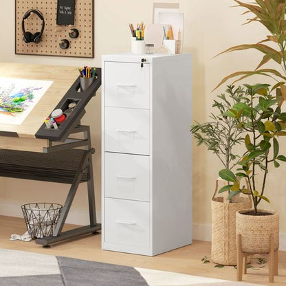 HOMCOM 4 Drawer Filing Cabinet Steel File Cabinet for A4 Letter Size White
