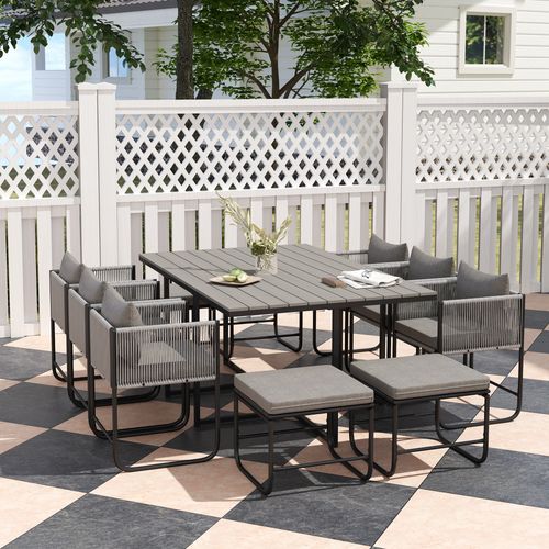 Outsunny Rattan Dining Set, Garden Table & Chair Sets w/ Space-saving Design