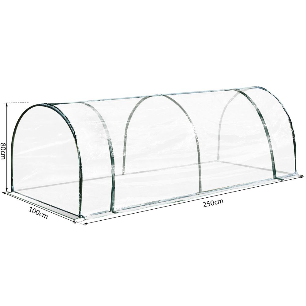 Outsunny Tunnel Greenhouse Green Grow House for Garden Outdoor, Steel Frame, PVC Cover, Transparent, 250 x 100 x 80cm