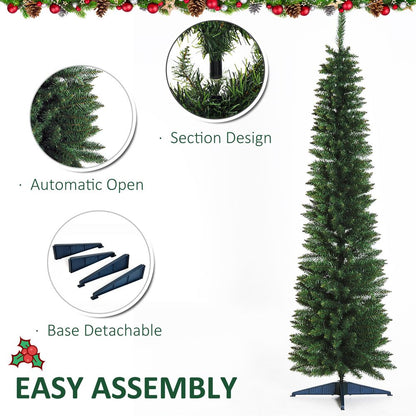 1.8m 6ft Artificial Pine Pencil Slim Tall Christmas Tree with 390 Branch Tips