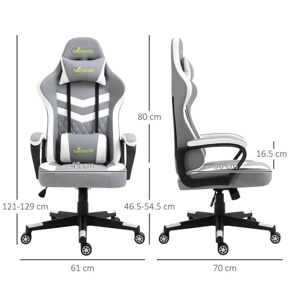 Vinsetto Revolutionary Racing Gaming Chair: Lumbar Support, Headrest, Grey White
