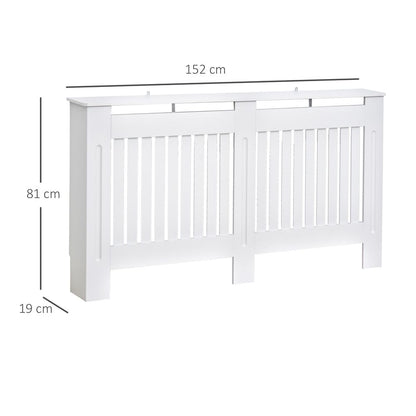 HOMCOM Slatted Radiator Cover Painted Cabinet MDF Lined Grill in White 152L x 19W x 81H cm