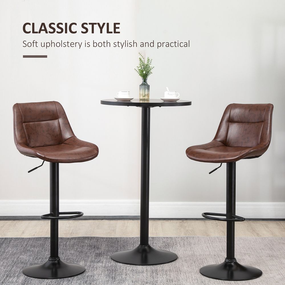 Premium 360° Swivel Kitchen Stools, Set of 2, PU Leather, Brown