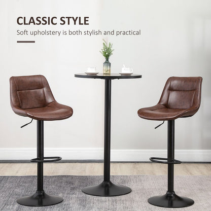 Premium 360° Swivel Kitchen Stools, Set of 2, PU Leather, Brown
