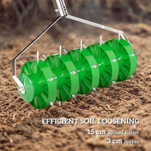 Outsunny Grass Spike Roller, Soil Aerator w/ 3 Piece Handle and T-bar Grip