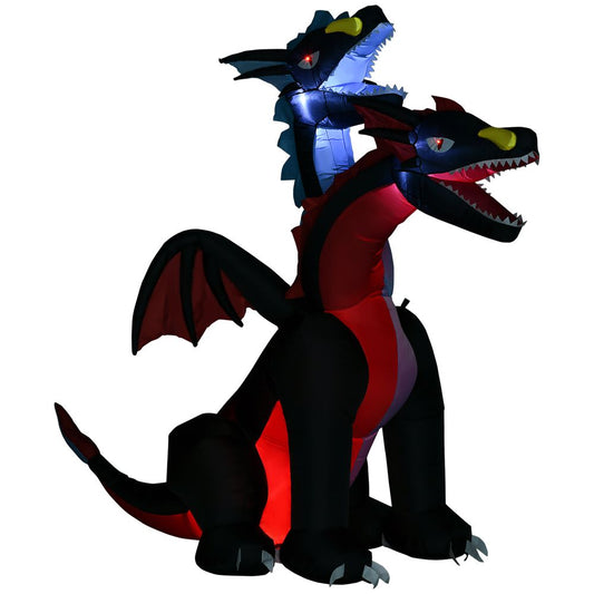 Homcom 7FT Blow Up Tall Halloween Inflatable Dragon with 2 Heads and LED Lights