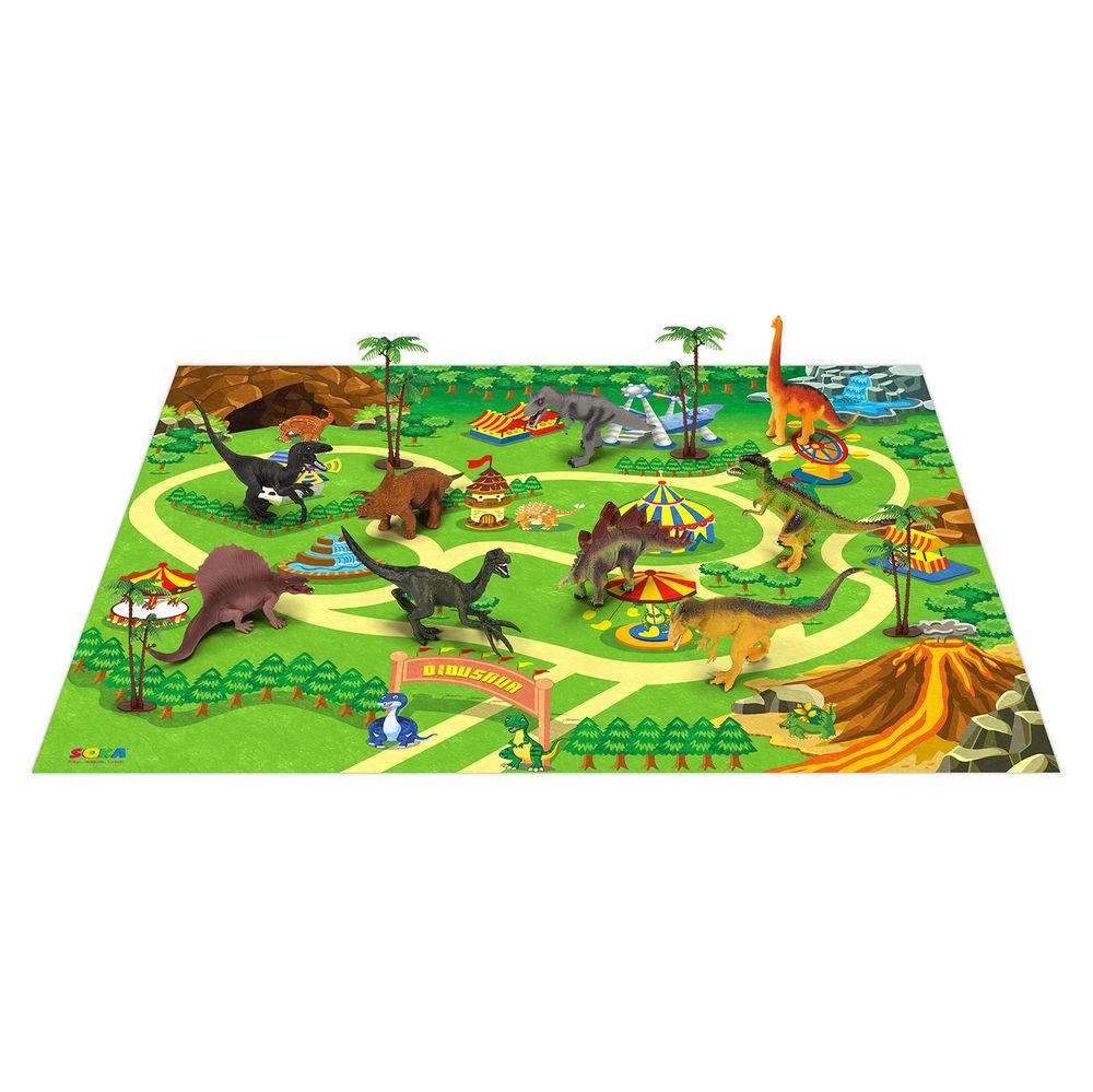 SOKA Dinosaur Toy Figure Set with Activity Play Mat Playmat & Trees For Kids Children - Realistic Dinosaur Toys Educational Playset for Boys & Girls Including T-Rex, Triceratops, Velociraptor