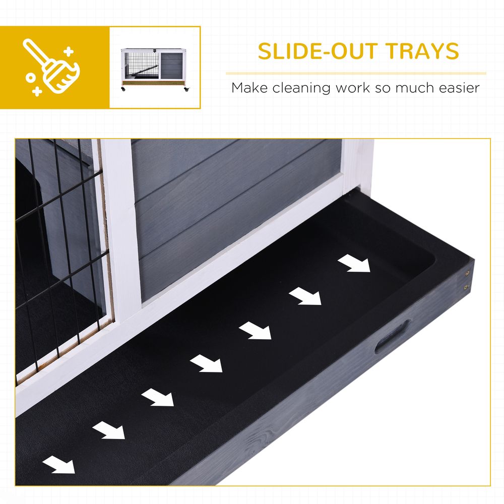 PawHut Wooden Rabbit Hutch Guinea Pigs House Bunny Small Animal Cage Openable Roof Portable Indoor Enclosed Run 90 x 53 x 59 cm White