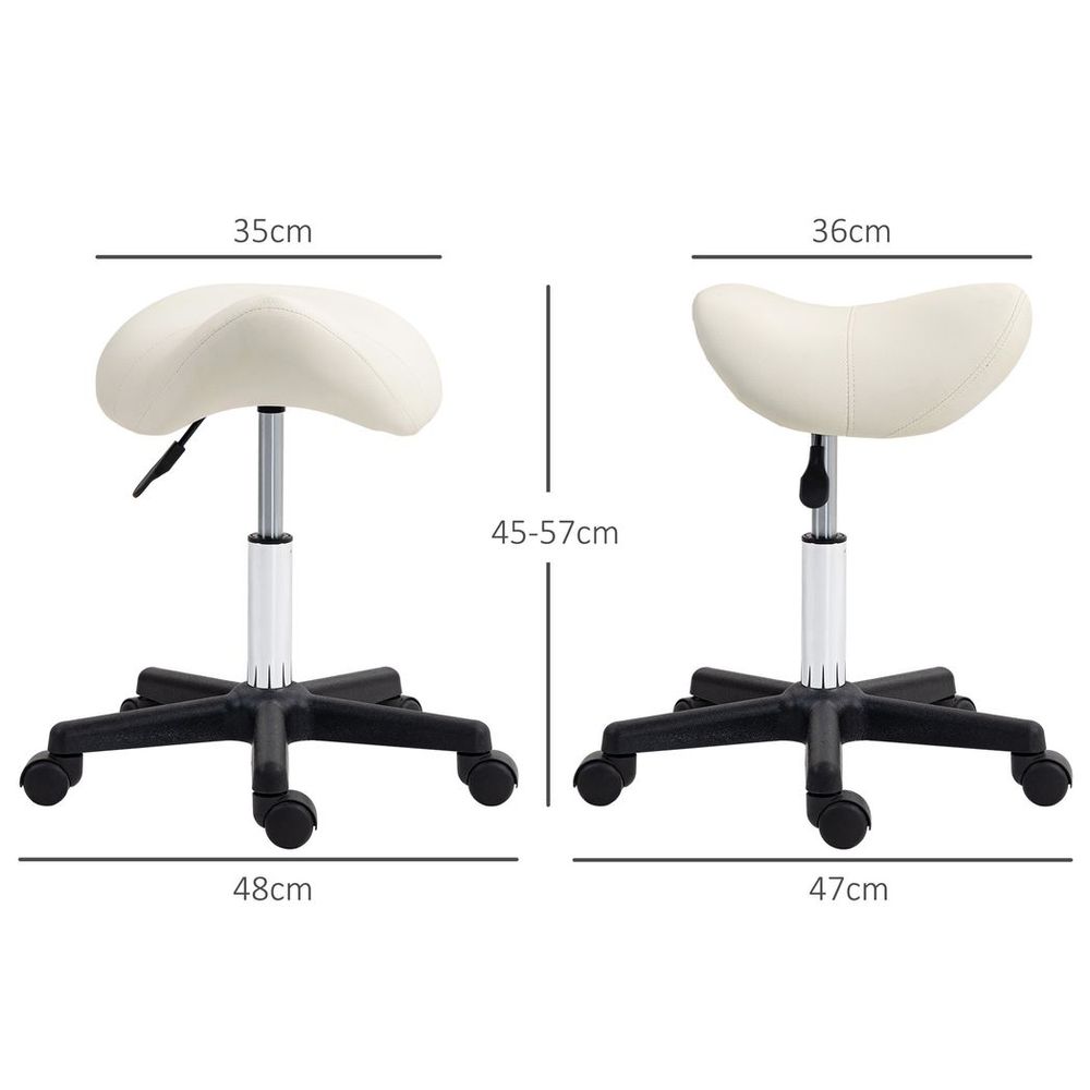 HOMCOM Saddle Stool Adjustable Rolling Salon Chair for Massage Spa Beauty White