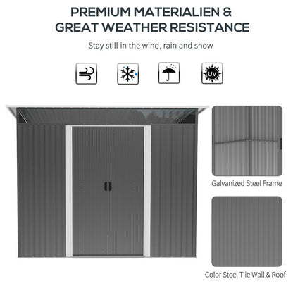 Premium Quality Outsunny Garden Shed - Tool Organizer w/ Double Sliding Door - Durable & Spacious Outdoor Storage - Grey