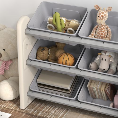 AIYAPLAY Kids Toy Storage Units with 6 Storage Boxes, 76 x 37 x 60cm, Grey