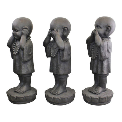 Set of 3 Stone Effect Monk Ornaments - See No Evil, Hear No Evil, Speak No Evil