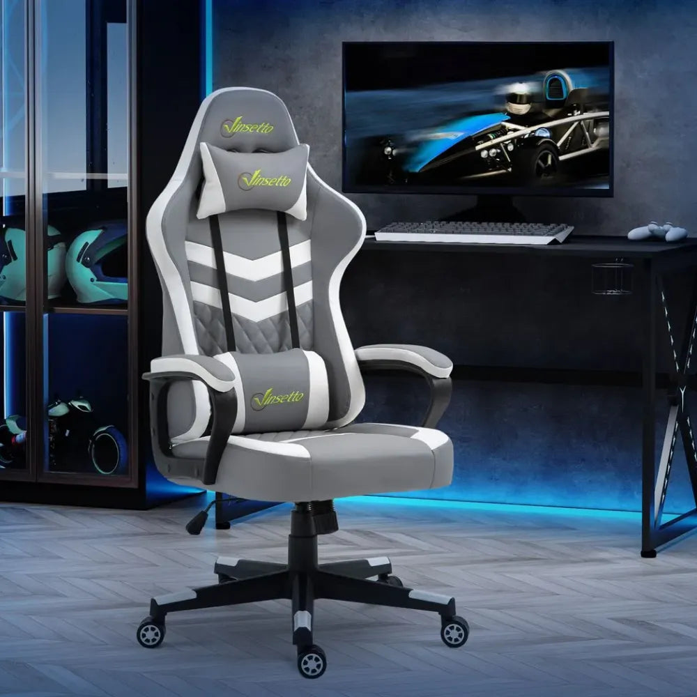 Vinsetto Revolutionary Racing Gaming Chair: Lumbar Support, Headrest, Grey White