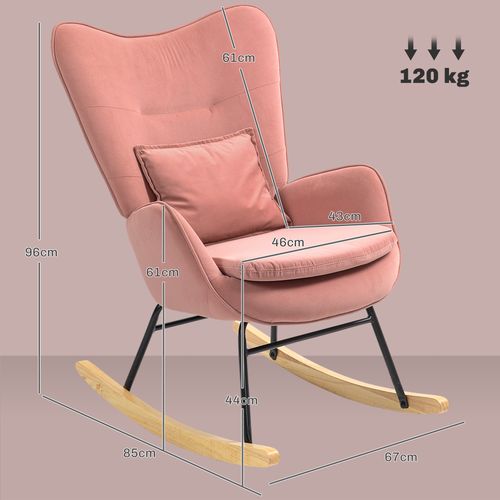 Homcom Velvet Rocking Chair with Lumbar Pillow for Living Room Bedroom