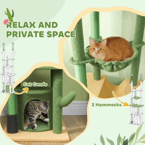PawHut 225-255Hcm Floor to Ceiling Cat Tree w/ Hammocks, Condo - Green