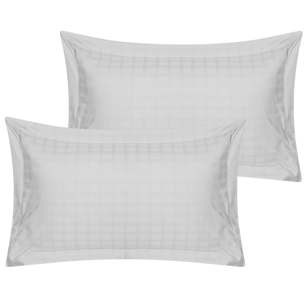 400TC - 100% Cotton Satin Stripe Check Pillowcase Pair White
