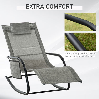 Premium Outdoor Rocking Chair with Breathable Mesh Seat, Recliner, & Removable Headrest - Dark Grey Sun
