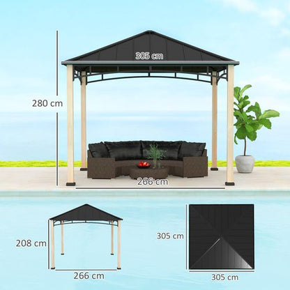 Outsunny 3 x 3(m) Hardtop Gazebo with Metal Roof and Wood Grain Frame
