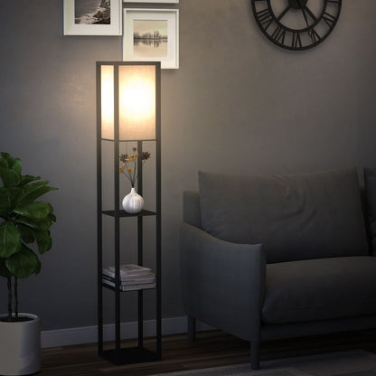 Modern 4-Tier Shelf Floor Lamp - Store, Display, and Illuminate - Black/White