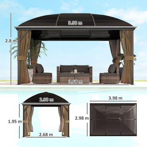 Outsunny 3 x 4m Hardtop Gazebo Aluminium Garden Pavilion Brown