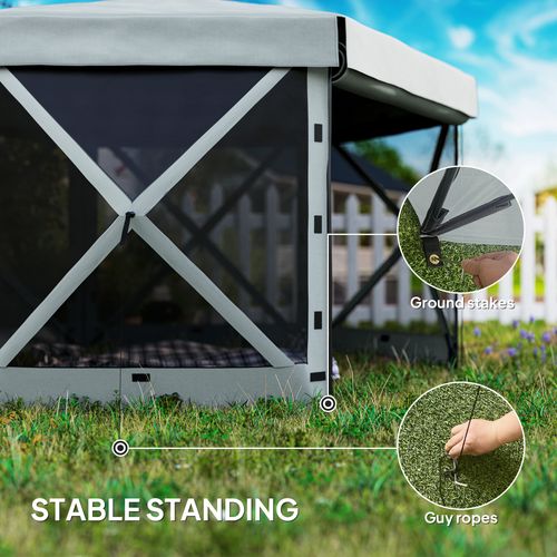 Outsunny 3 x 3(m) Hexagon Pop Up Gazebo with 5 Sides, Netting, Light Grey