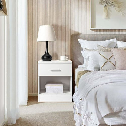 2-Tier Nightstand Set of 2, Bedside Cabinet End Table for Bedroom Home Office, White