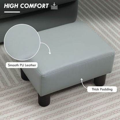 HOMCOM Chic Faux Leather Footstool Small Footrest with 4 Plastic Legs, Grey