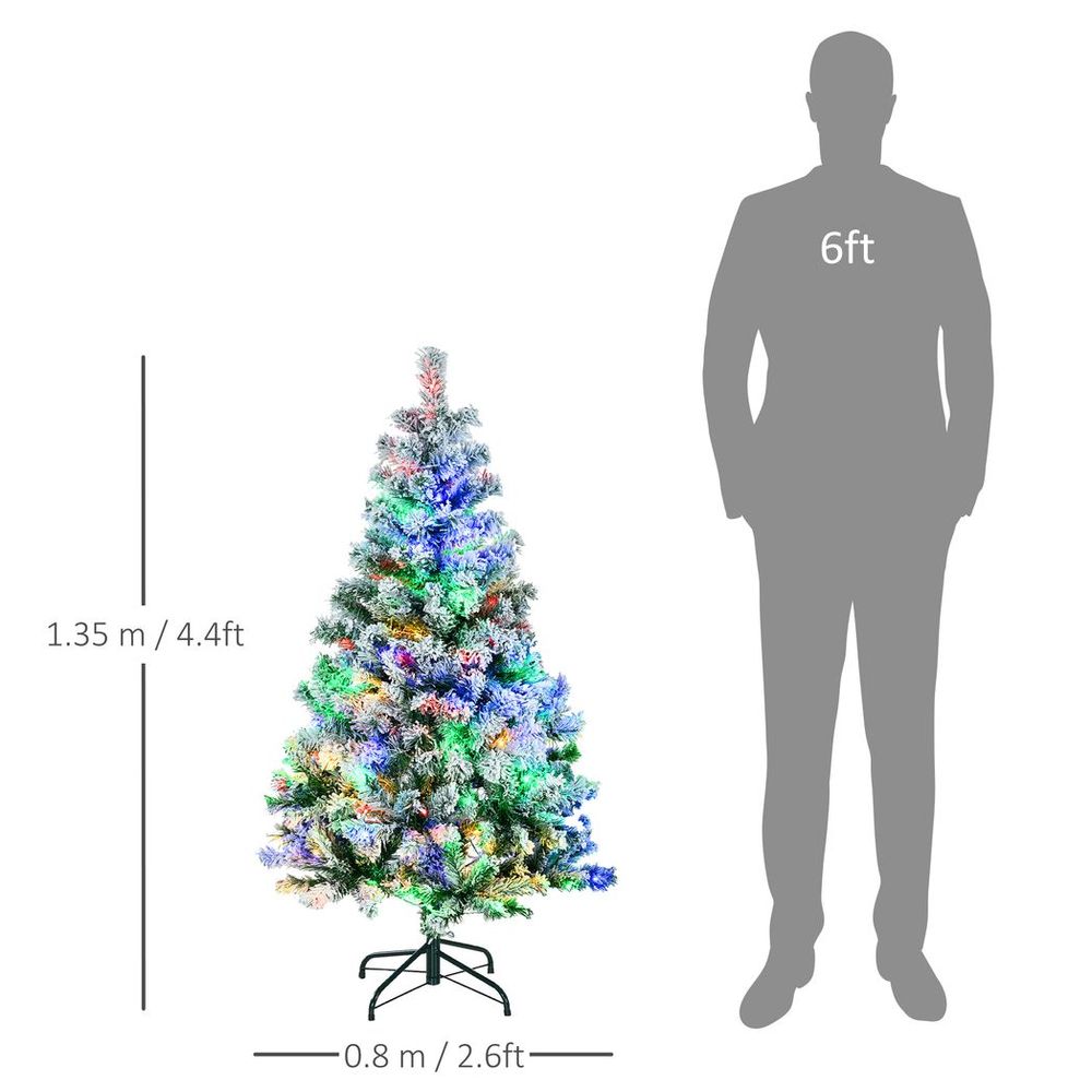 HOMCOM 4.5ft Artificial Flocked Christmas Tree with LED Lights, Snow Branches