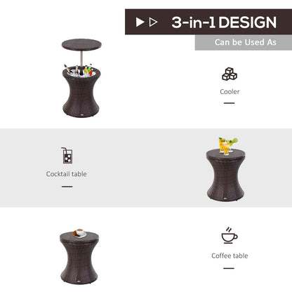 Rattan Ice Bucket Cooler Table Beer Patio Party Activity Bar W/Table-Brown