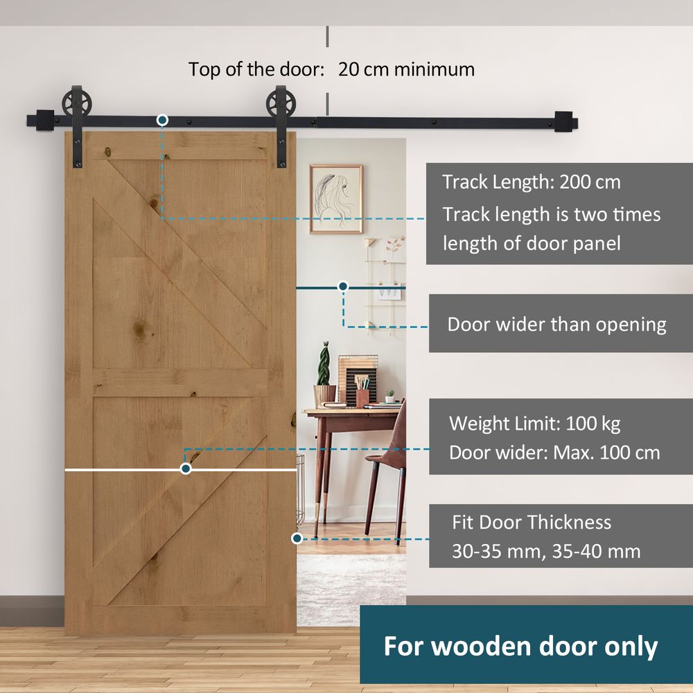 HOMCOM 6.6ft Sliding Wood Barn Door Hardware Kits Track Industrial Style A Set