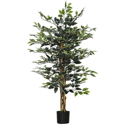 HOMCOM Artificial Ficus Tree - Lifelike Leaves, Natural Trunks - Green