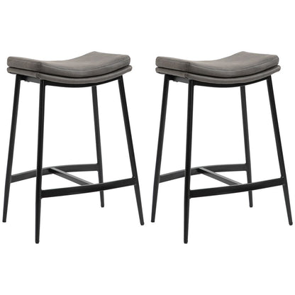 HOMCOM Upholstered Bar Stools Set of 2 - Curved Seat - Grey