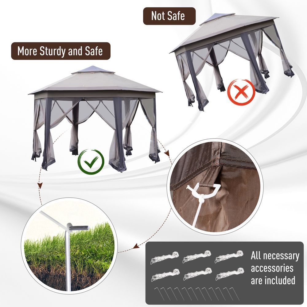 Outdoor Gazebo - 4.05m x 4.05m Metal Frame, 2-Tier Roof, Brown