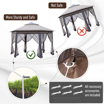 Outdoor Gazebo - 4.05m x 4.05m Metal Frame, 2-Tier Roof, Brown