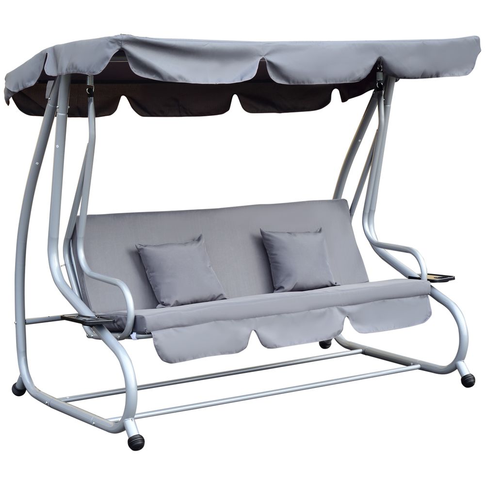Luxury Hammock Swing Chair Bench with Free Pillows - Grey, Adjustable, Durable Metal Frame for Relaxation and Comfort