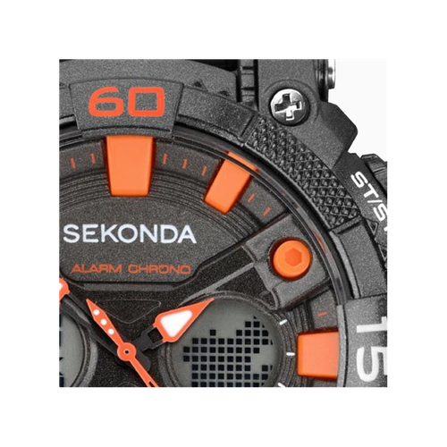 Sekonda Mens Sports Duel time Black Dial & Rubber Strap Watch-1037