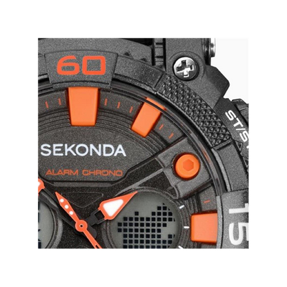 Sekonda Mens Sports Duel time Black Dial & Rubber Strap Watch-1037