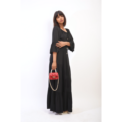 Leah Ruffle Hem Sleeve Shirred Waist Tiered Maxi Dress