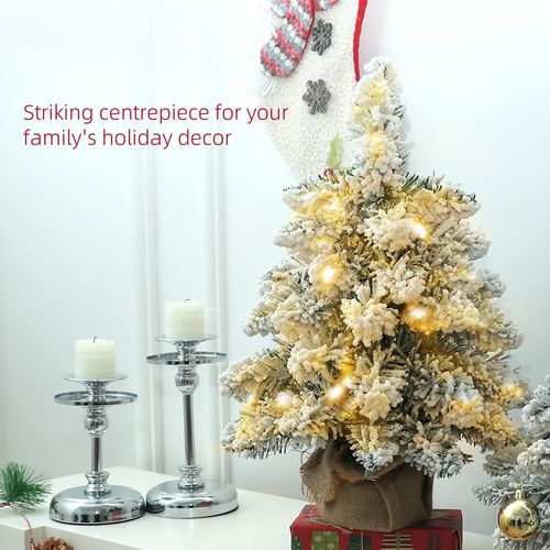 HOMCOM 2 Piece Mini Artificial Christmas Trees Flocked Tabletop Xmas Trees