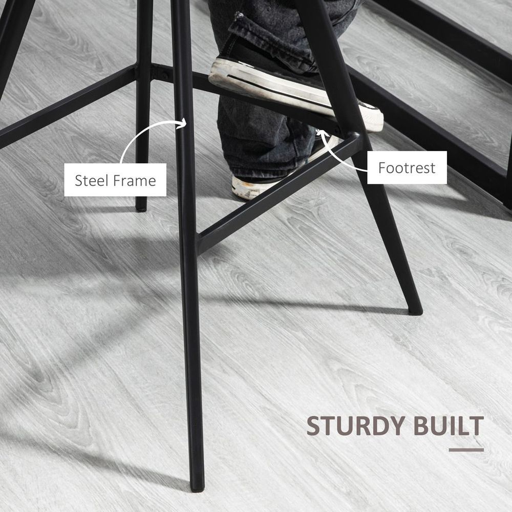 Set Of 2 Bar Stools Vintage PU Leather Tub Seats Padded w/ Steel Frame Dark Grey