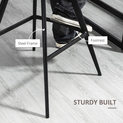 Set Of 2 Bar Stools Vintage PU Leather Tub Seats Padded w/ Steel Frame Dark Grey