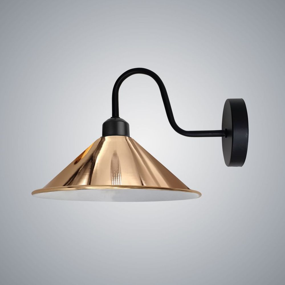 Rose Gold Wall Light Fixture,Black Wall Sconce E27 Base Socket Screw Type Wall Mounted Swan Neck Cone Shape Shade