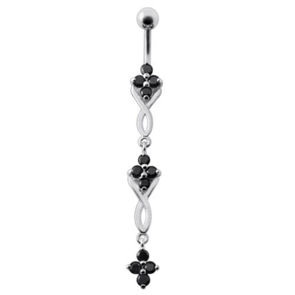 Fancy Jeweled Dangling SS Bar Navel Ring Body Jewelry