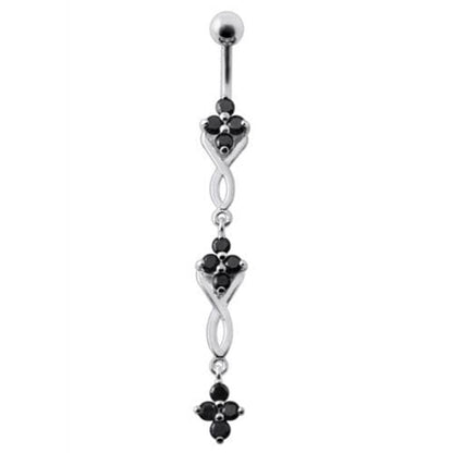 Fancy Jeweled Dangling SS Bar Navel Ring Body Jewelry
