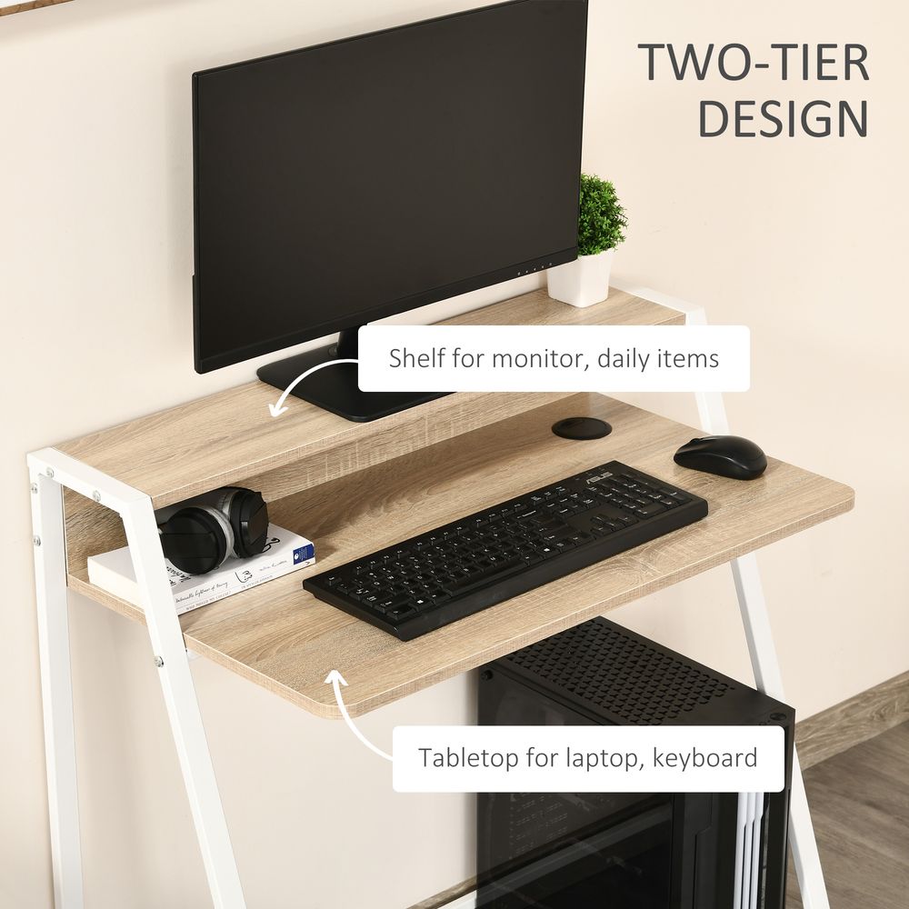 Premium PC Desk with Storage Shelf - White/Oak Finish