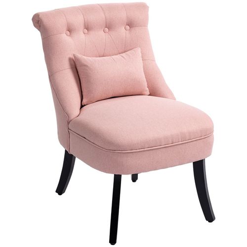 HOMCOM Fabric Single Sofa Upholstered with Pillow Wood Leg Pink