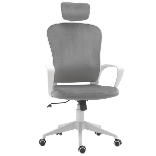 Vinsetto Office Chair, Ergonomic Desk Chair, High Back Velvet Fabric Computer Chair with Adjustable & Liftable Headrest for Home, Grey